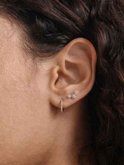 KOSINER 14K Solid Gold Delicate Flourishing Flower Trio Flat Back Stud