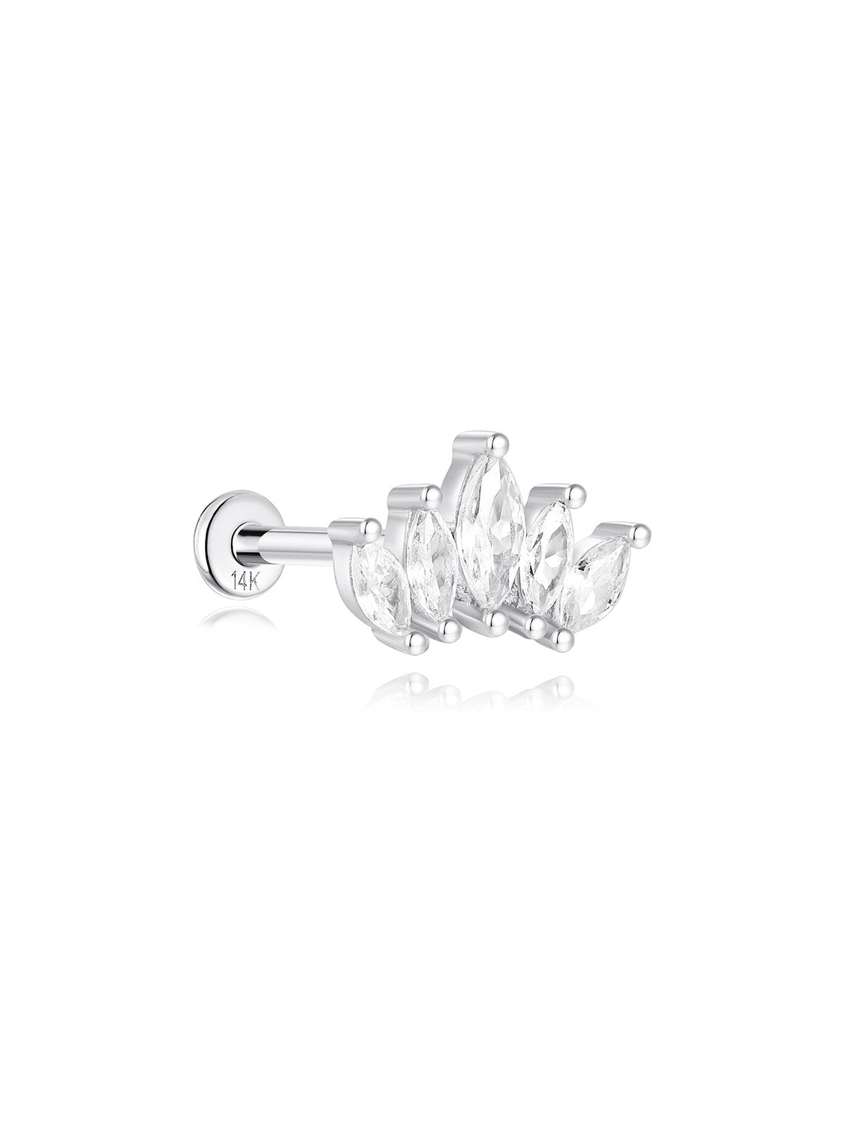KOSINER 14K Solid Gold Delicate Marquise Crown Flat Back Stud
