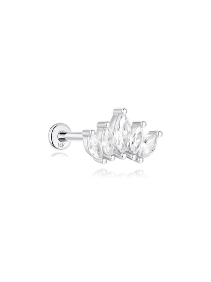 KOSINER 14K Solid Gold Delicate Marquise Crown Flat Back Stud