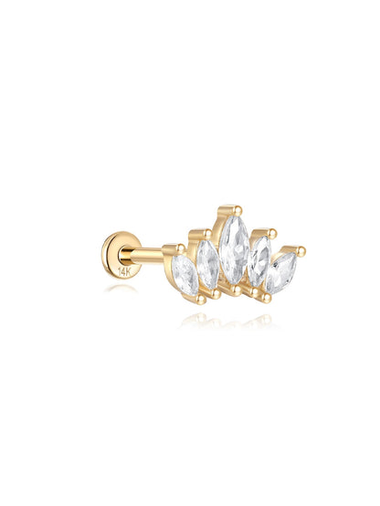 KOSINER 14K Solid Gold Delicate Marquise Crown Flat Back Stud