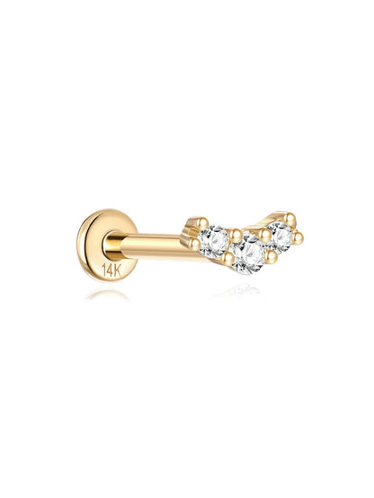 KOSINER 14K Solid Gold Delicate Pave Curved Flat Back Stud