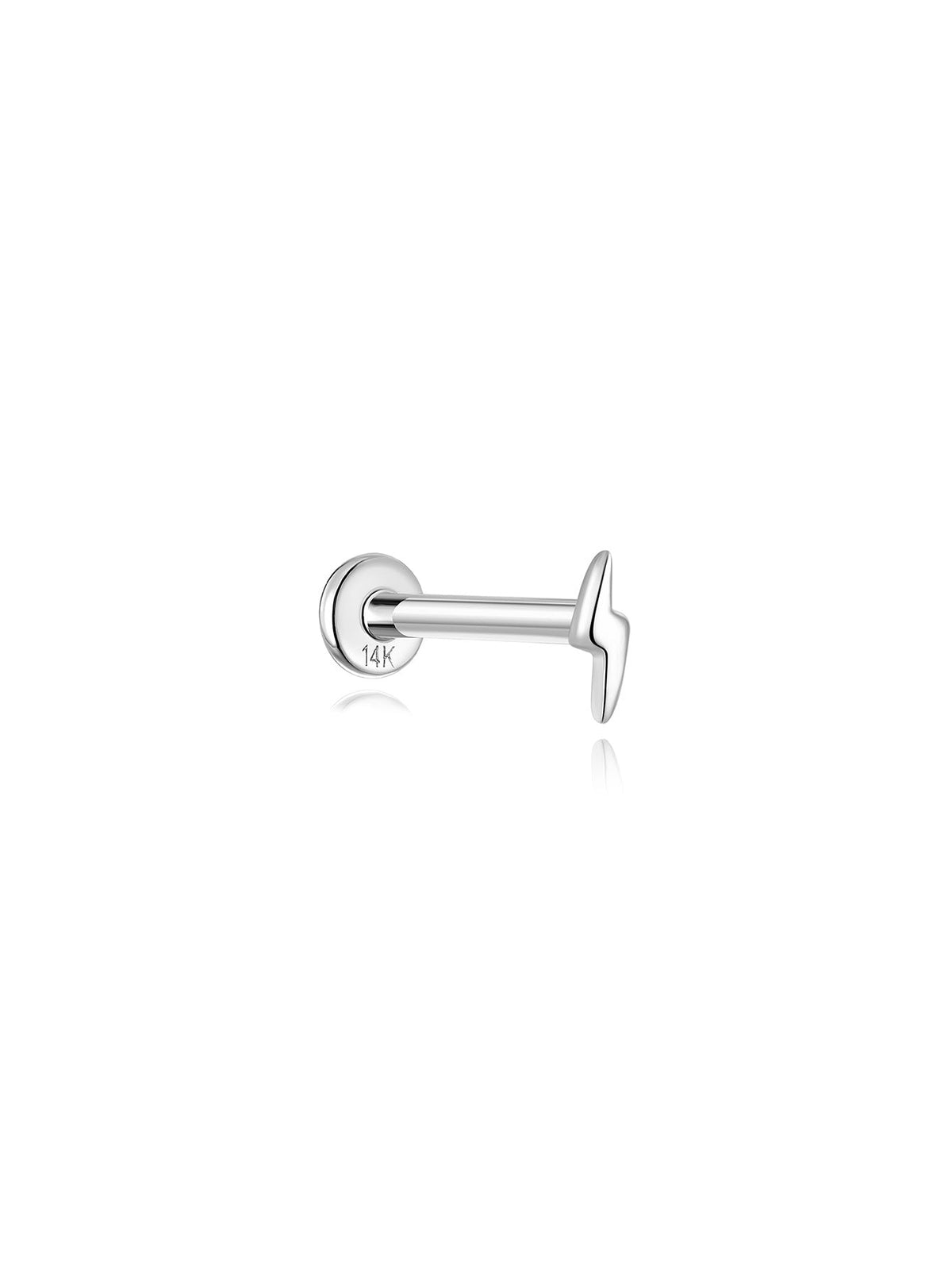 KOSINER 14K Solid Gold 4mm Minimalist Glossy Lightning Flat Back Stud