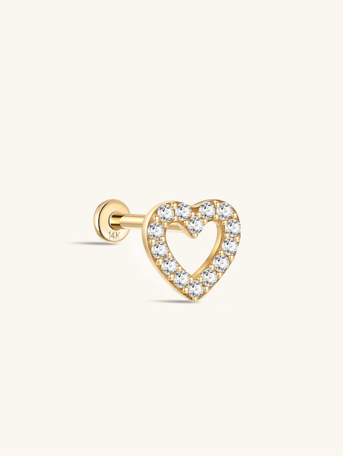 KOSINER 14K Solid Gold Delicate Hollow Heart Flat Back Stud