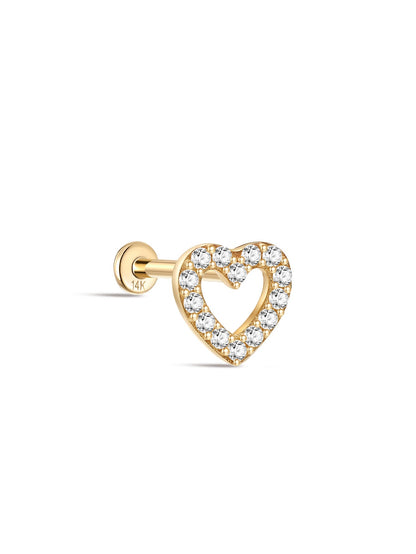 KOSINER 14K Solid Gold Delicate Hollow Heart Flat Back Stud