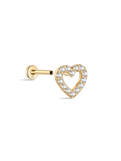 KOSINER 14K Solid Gold Delicate Hollow Heart Flat Back Stud