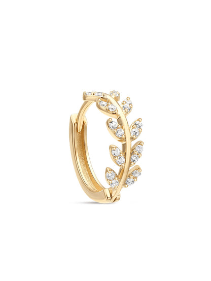 KOSINER 14K Solid Gold Delicate Leaf Hoop