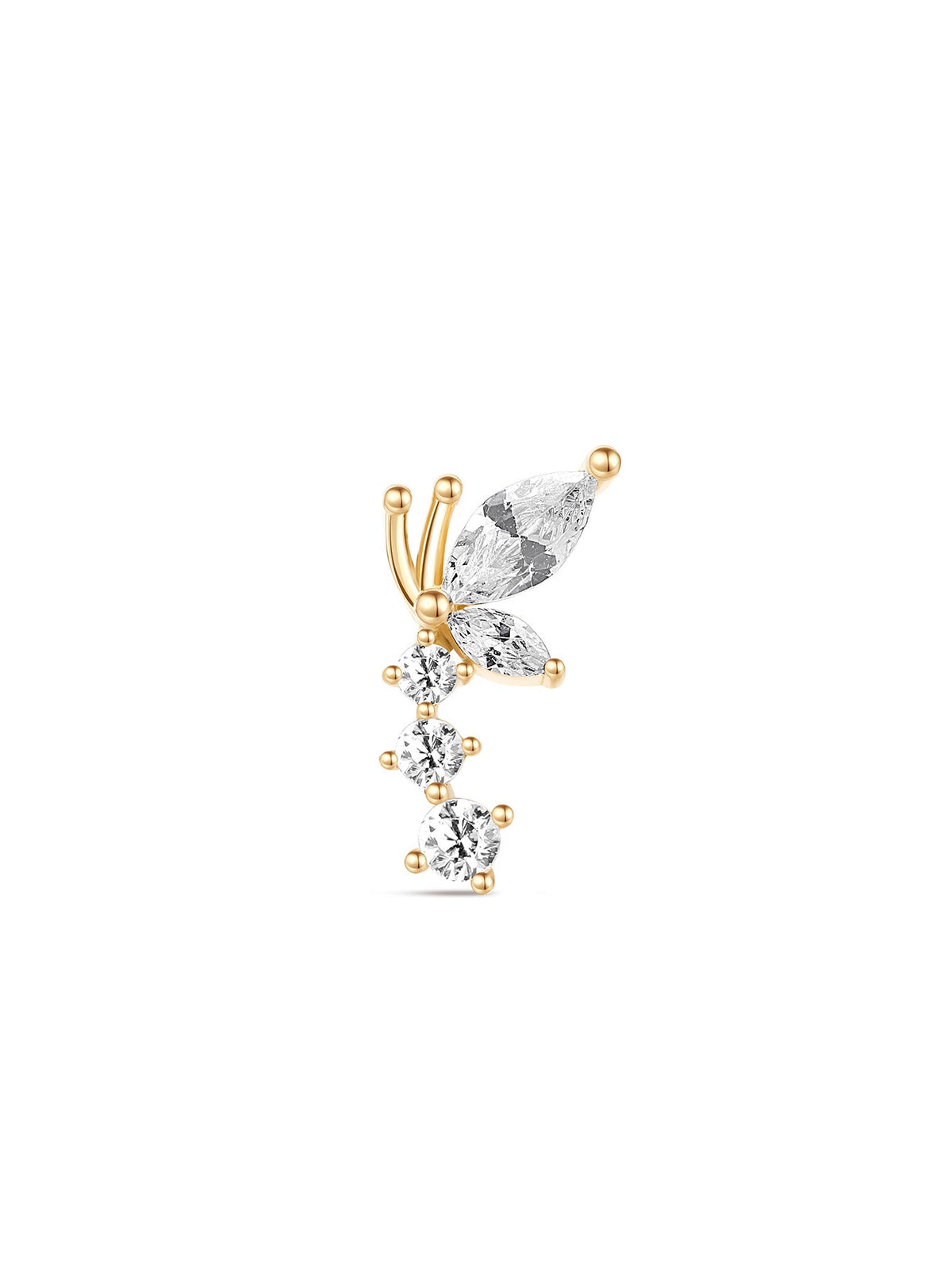 KOSINER 14K Solid Gold Elegant Flying Butterfly Flat Back Stud