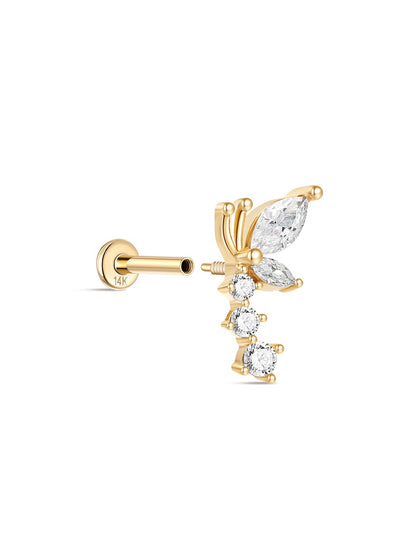 KOSINER 14K Solid Gold Elegant Flying Butterfly Flat Back Stud