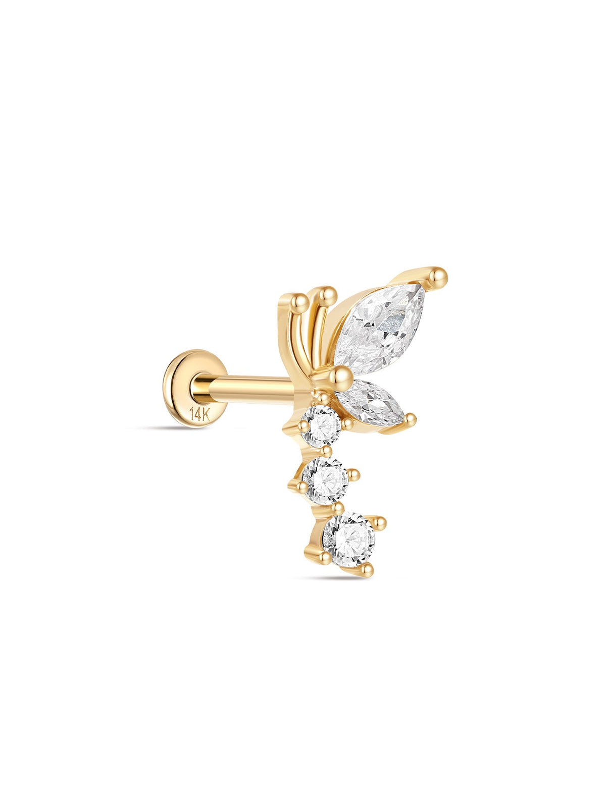 KOSINER 14K Solid Gold Elegant Flying Butterfly Flat Back Stud