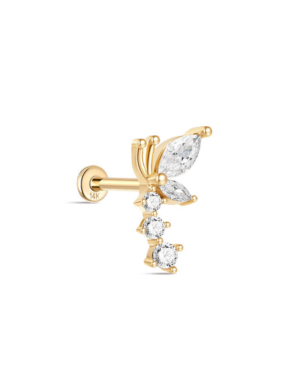 KOSINER 14K Solid Gold Elegant Flying Butterfly Flat Back Stud