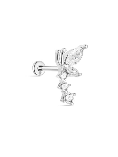 KOSINER 14K Solid Gold Elegant Flying Butterfly Flat Back Stud
