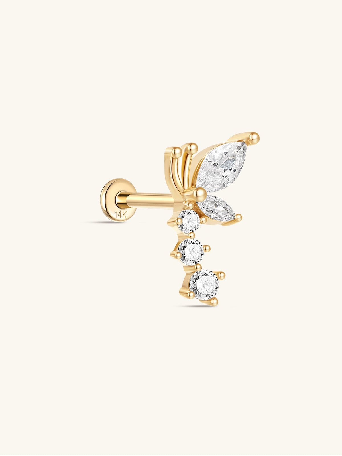 KOSINER 14K Solid Gold Elegant Flying Butterfly Flat Back Stud