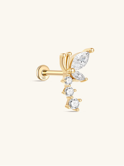 KOSINER 14K Solid Gold Elegant Flying Butterfly Flat Back Stud