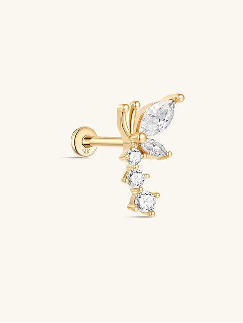 KOSINER 14K Solid Gold Elegant Flying Butterfly Flat Back Stud