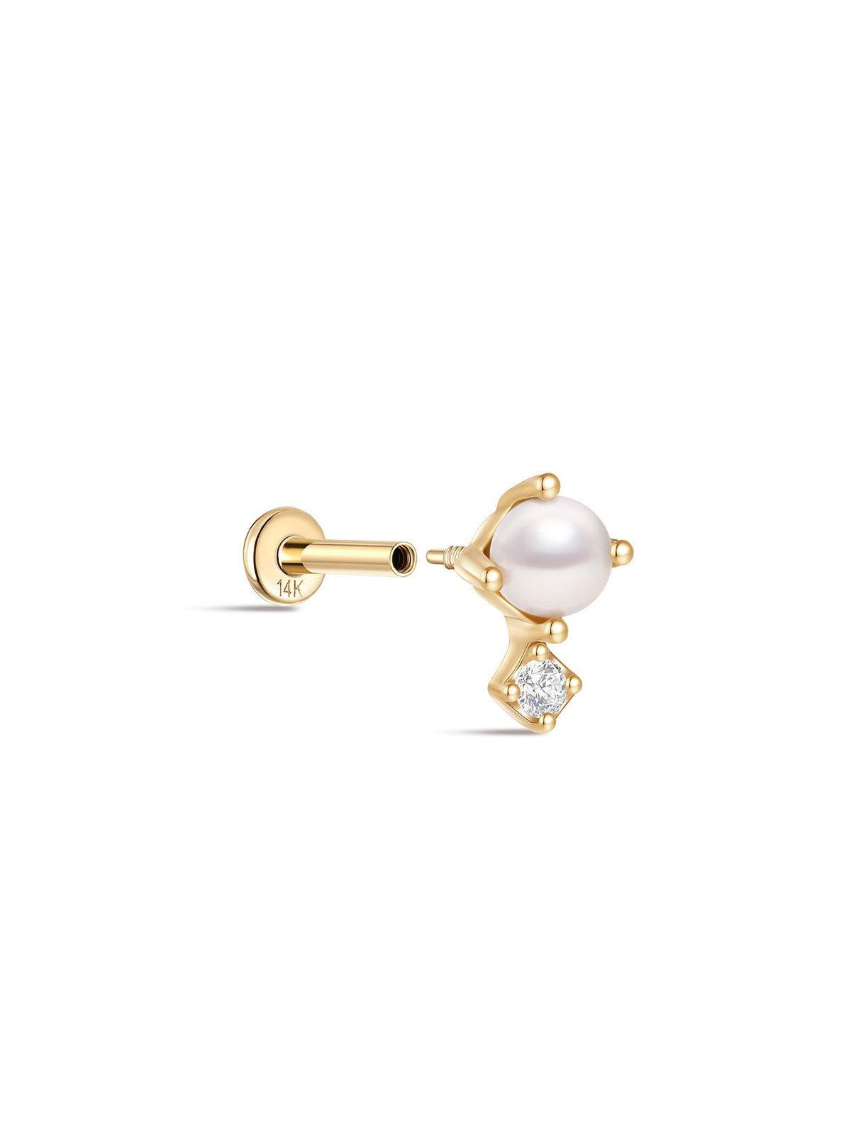 KOSINER 14K Solid Gold Elegant Pearl Flat Back Stud