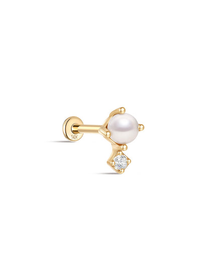 KOSINER 14K Solid Gold Elegant Pearl Flat Back Stud