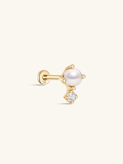 KOSINER 14K Solid Gold Elegant Pearl Flat Back Stud