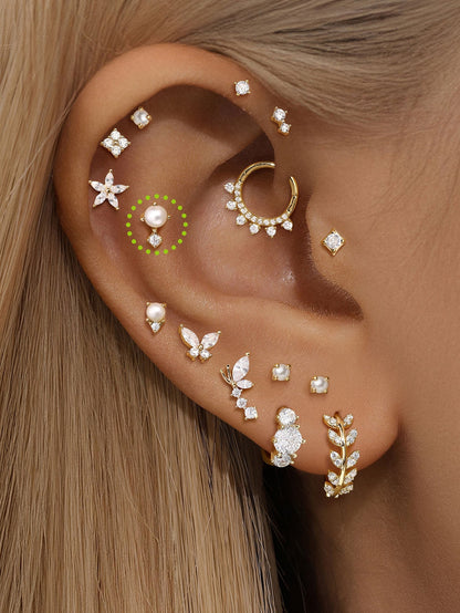 KOSINER 14K Solid Gold Elegant Pearl Flat Back Stud