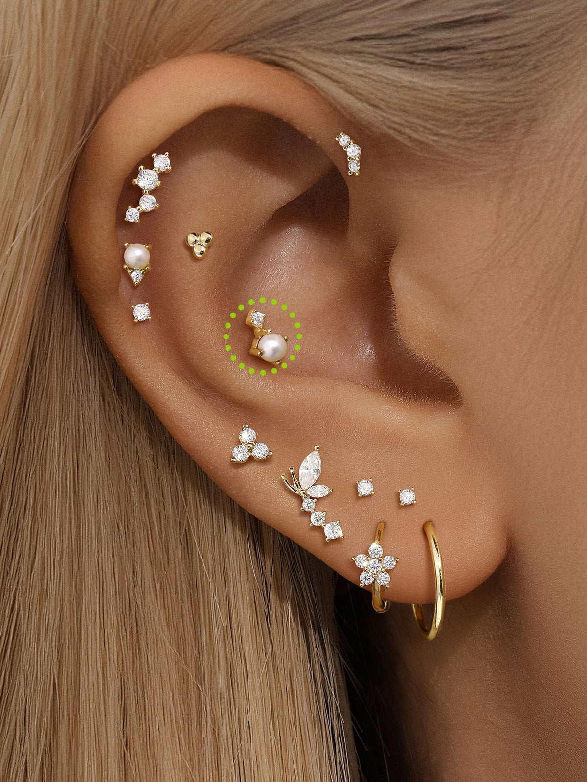 KOSINER 14K Solid Gold Elegant Pearl Flat Back Stud