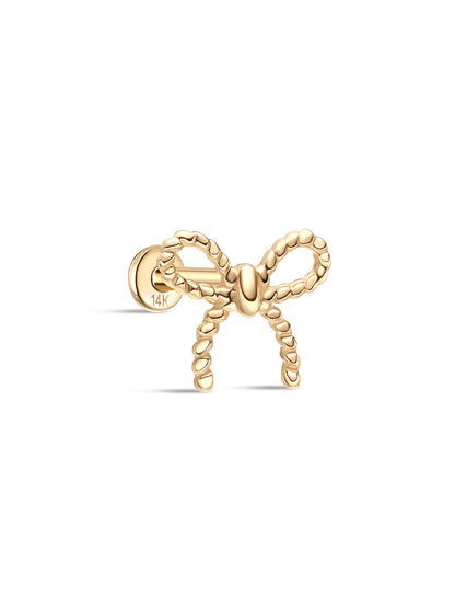 KOSINER 14K Solid Gold Elegant Textured Bowknot Flat Back Stud