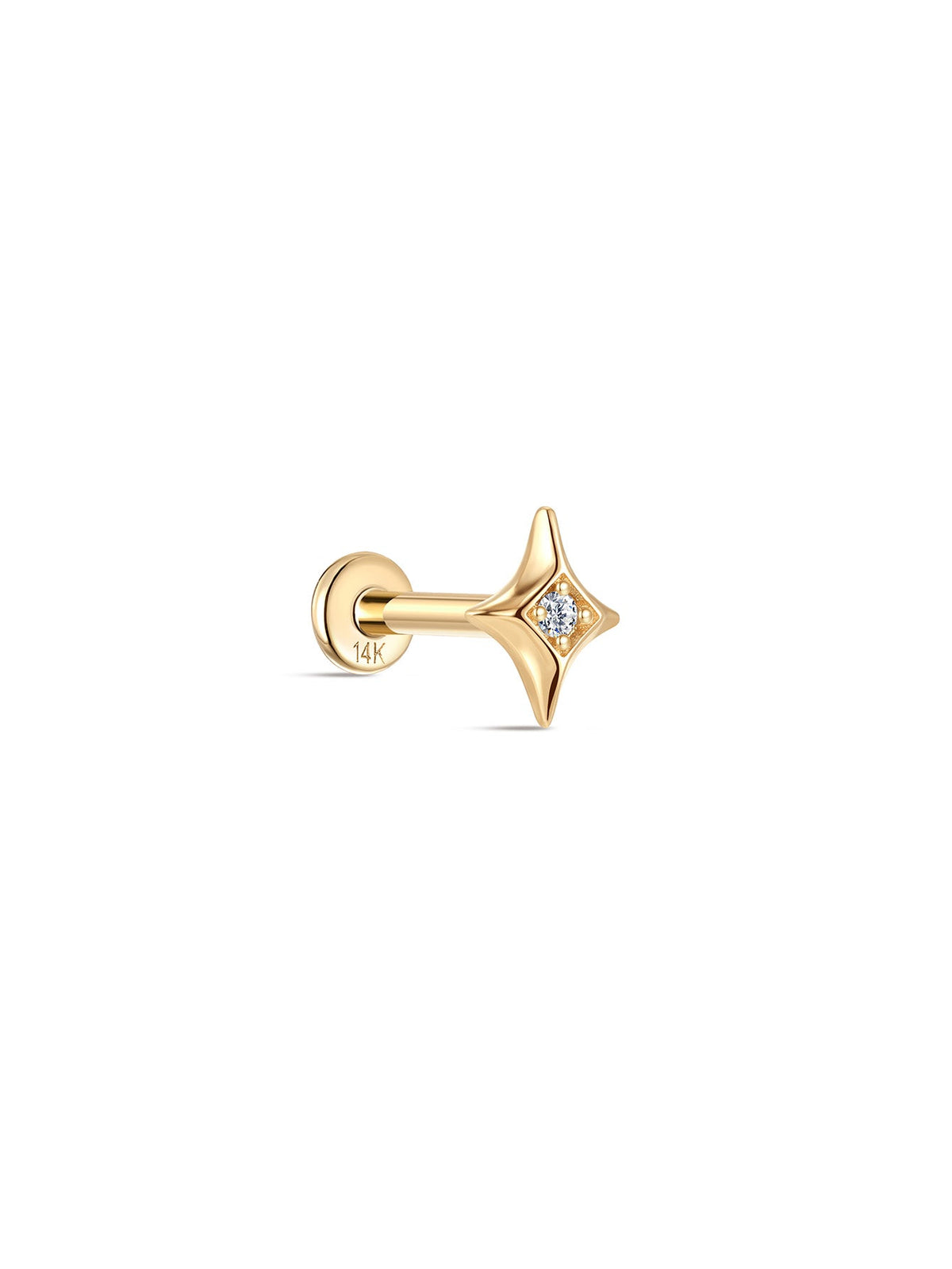 KOSINER 14K Solid Gold Sparkly Star Flat Back Stud