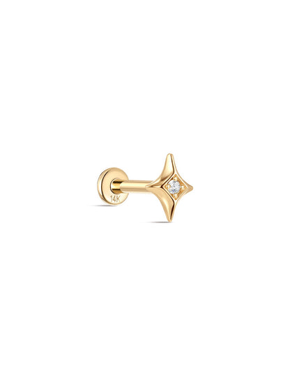 KOSINER 14K Solid Gold Sparkly Star Flat Back Stud