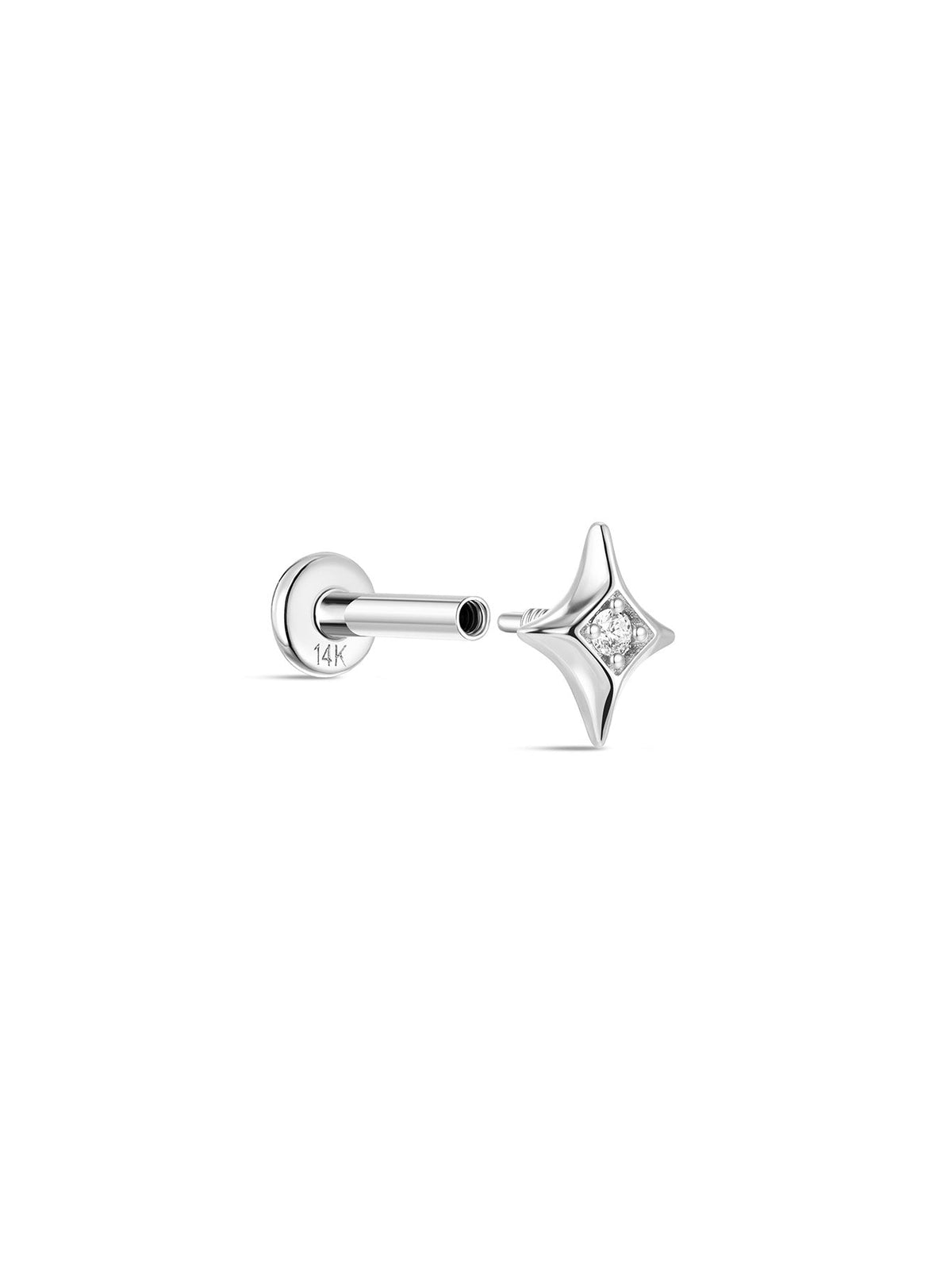 KOSINER 14K Solid Gold Sparkly Star Flat Back Stud