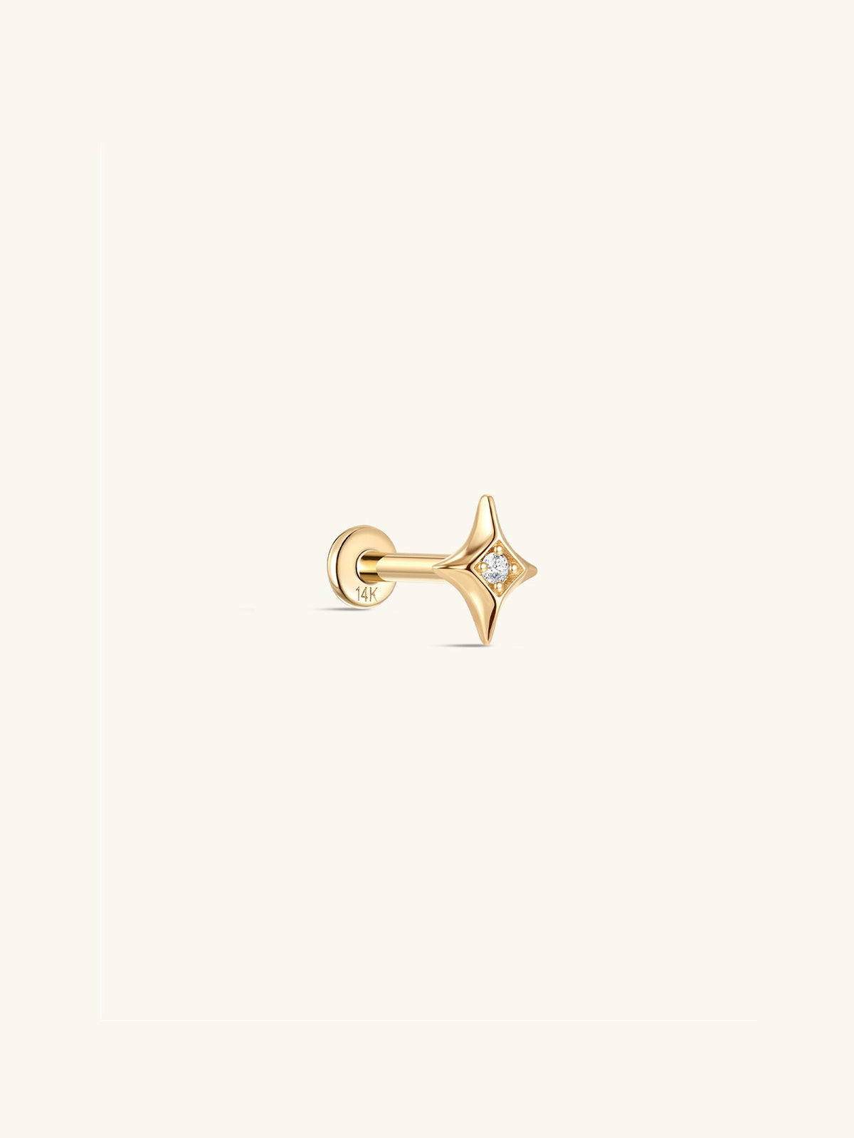 KOSINER 14K Solid Gold Sparkly Star Flat Back Stud