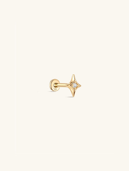 KOSINER 14K Solid Gold Sparkly Star Flat Back Stud