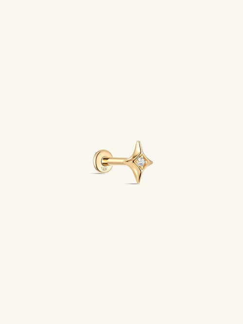 KOSINER 14K Solid Gold Sparkly Star Flat Back Stud