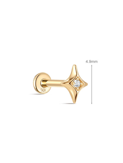 KOSINER 14K Solid Gold Sparkly Star Flat Back Stud