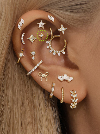 KOSINER 14K Solid Gold Sparkly Star Flat Back Stud