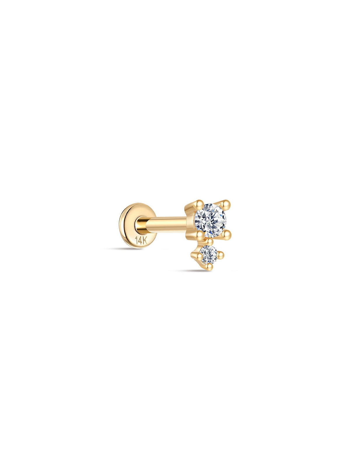 KOSINER 14K Solid Gold Simple Spliced Flat Back Stud