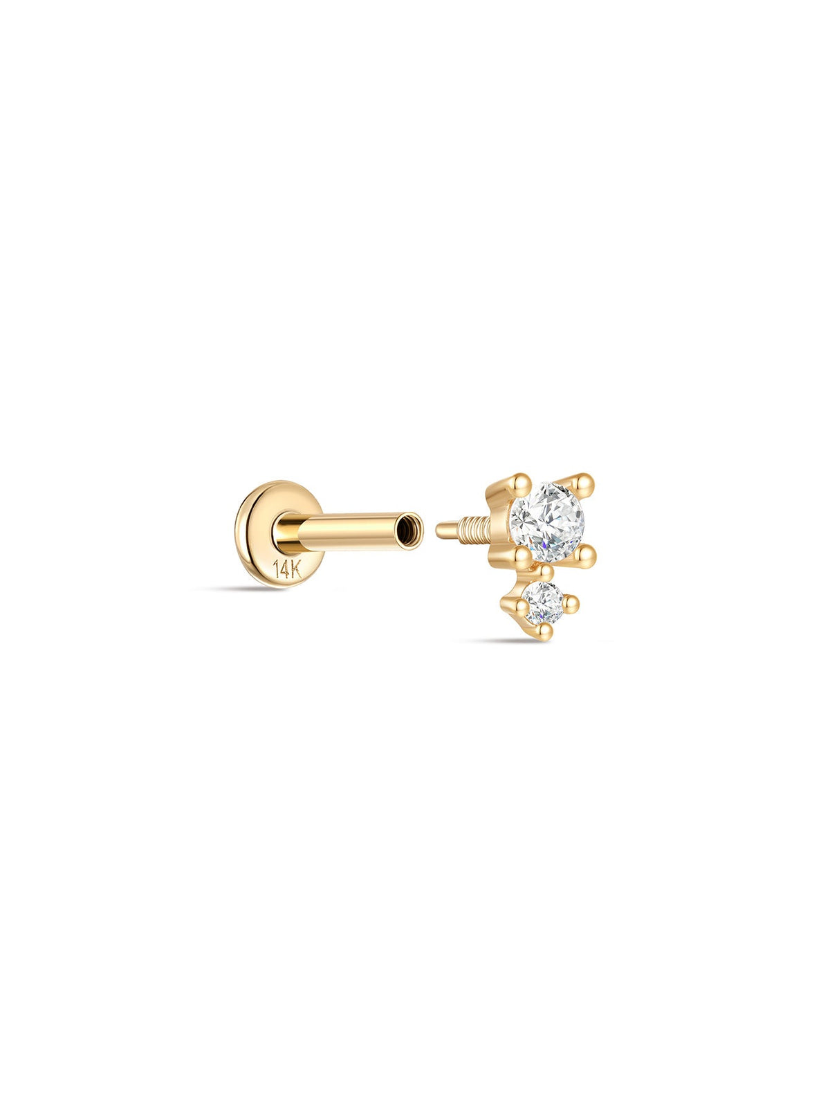 KOSINER 14K Solid Gold Simple Spliced Flat Back Stud