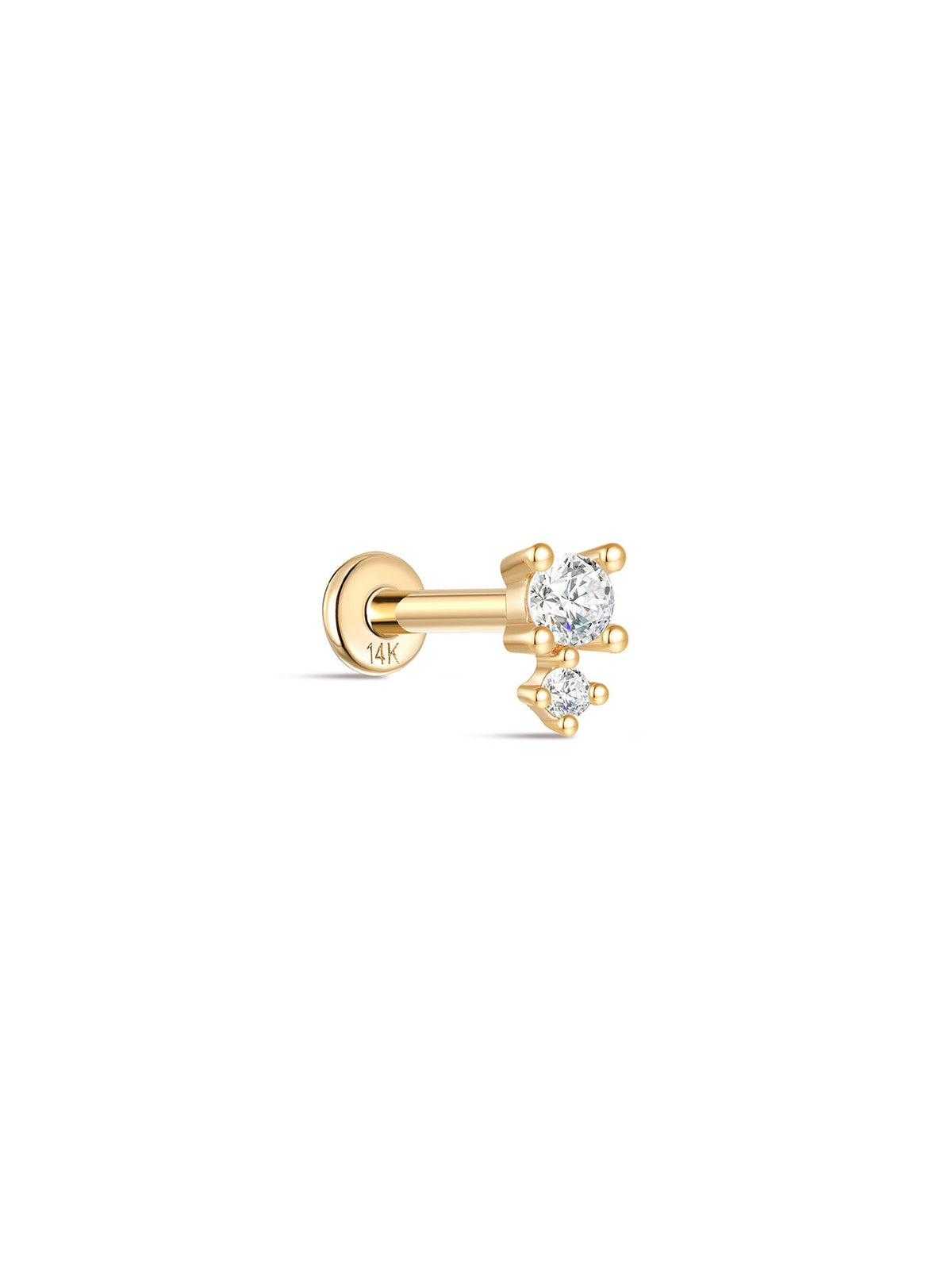 KOSINER 14K Solid Gold Simple Spliced Flat Back Stud