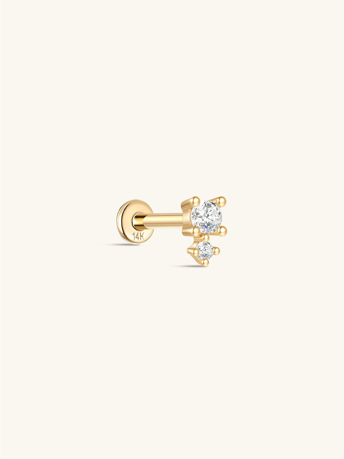 KOSINER 14K Solid Gold Simple Spliced Flat Back Stud