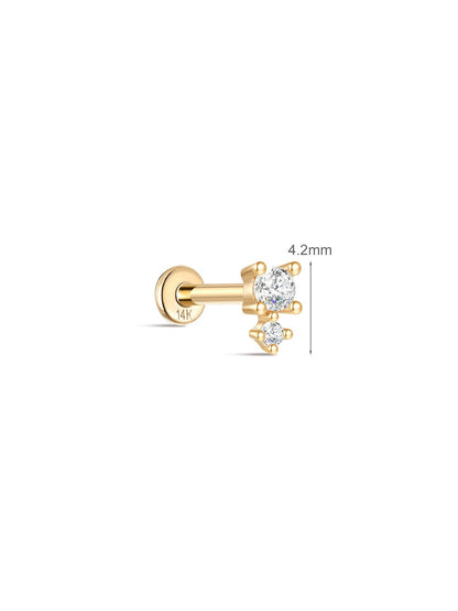 KOSINER 14K Solid Gold Simple Spliced Flat Back Stud