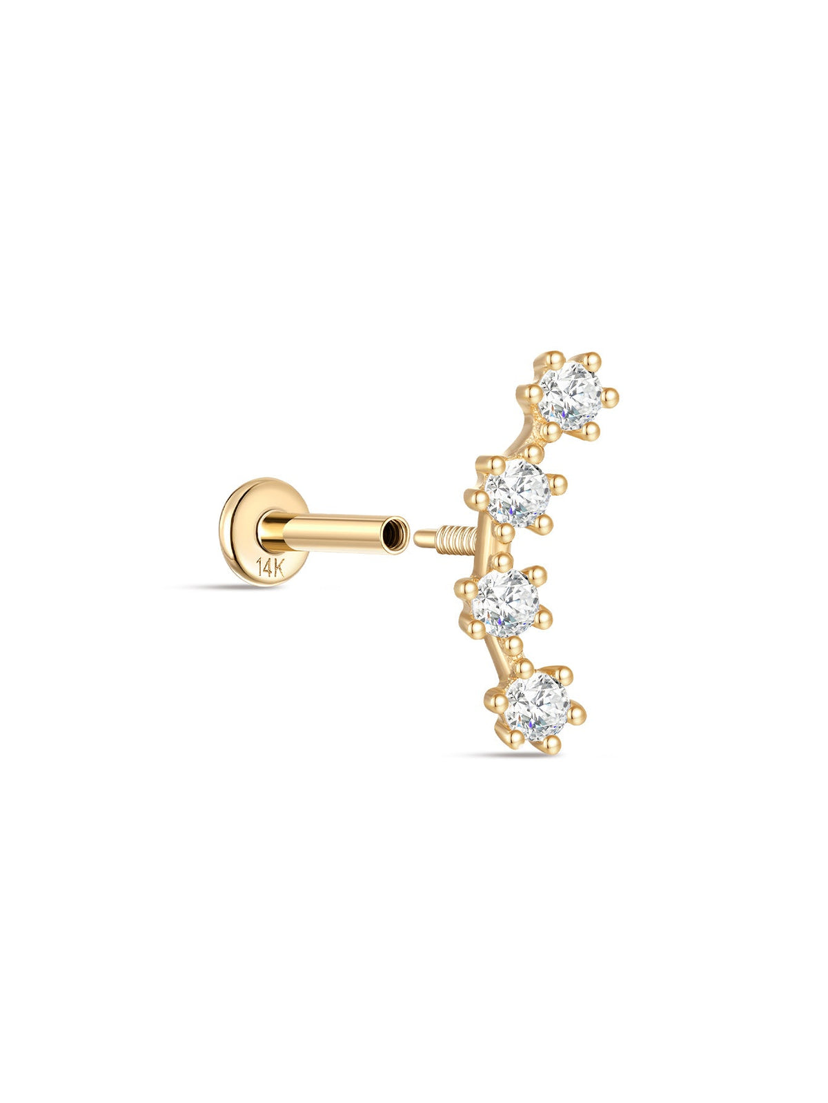 KOSINER 14K Solid Gold Delicate Curved Flat Back Stud