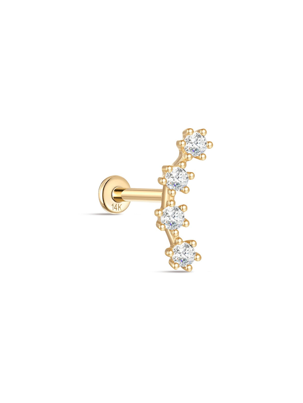 KOSINER 14K Solid Gold Delicate Curved Flat Back Stud