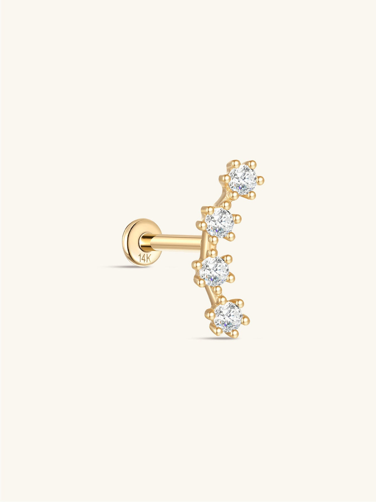 KOSINER 14K Solid Gold Delicate Curved Flat Back Stud