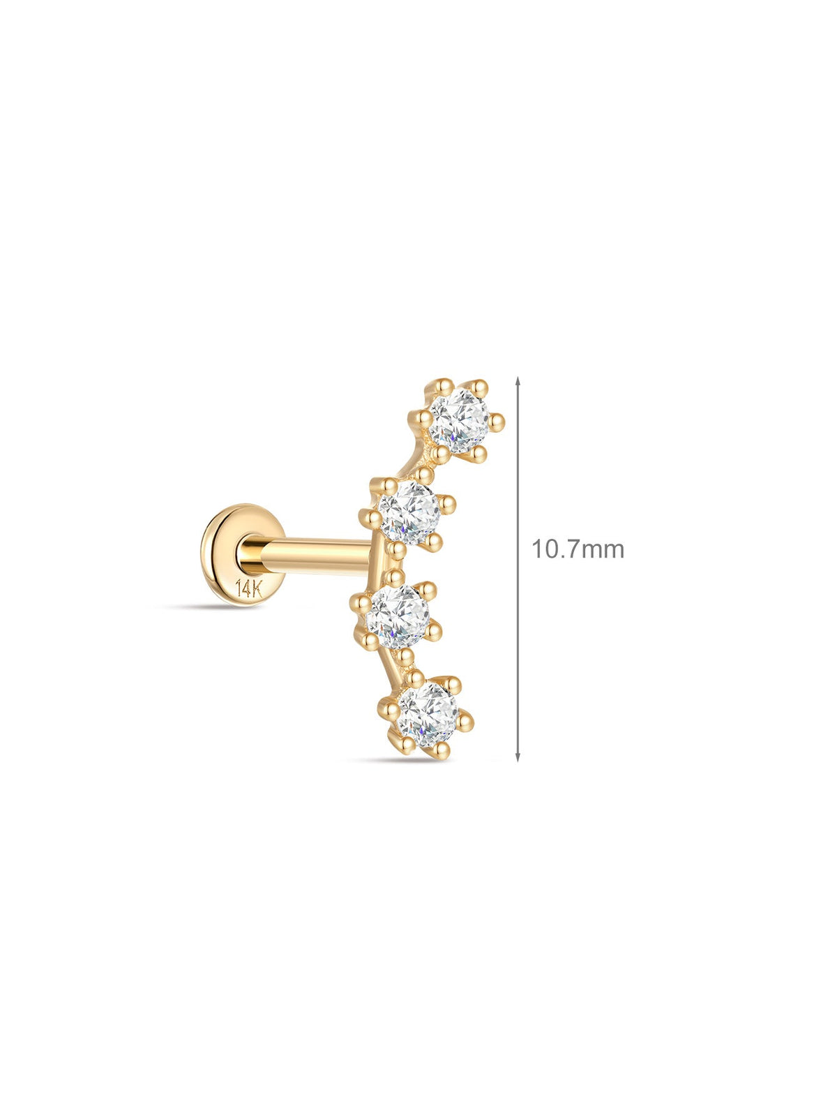 KOSINER 14K Solid Gold Delicate Curved Flat Back Stud