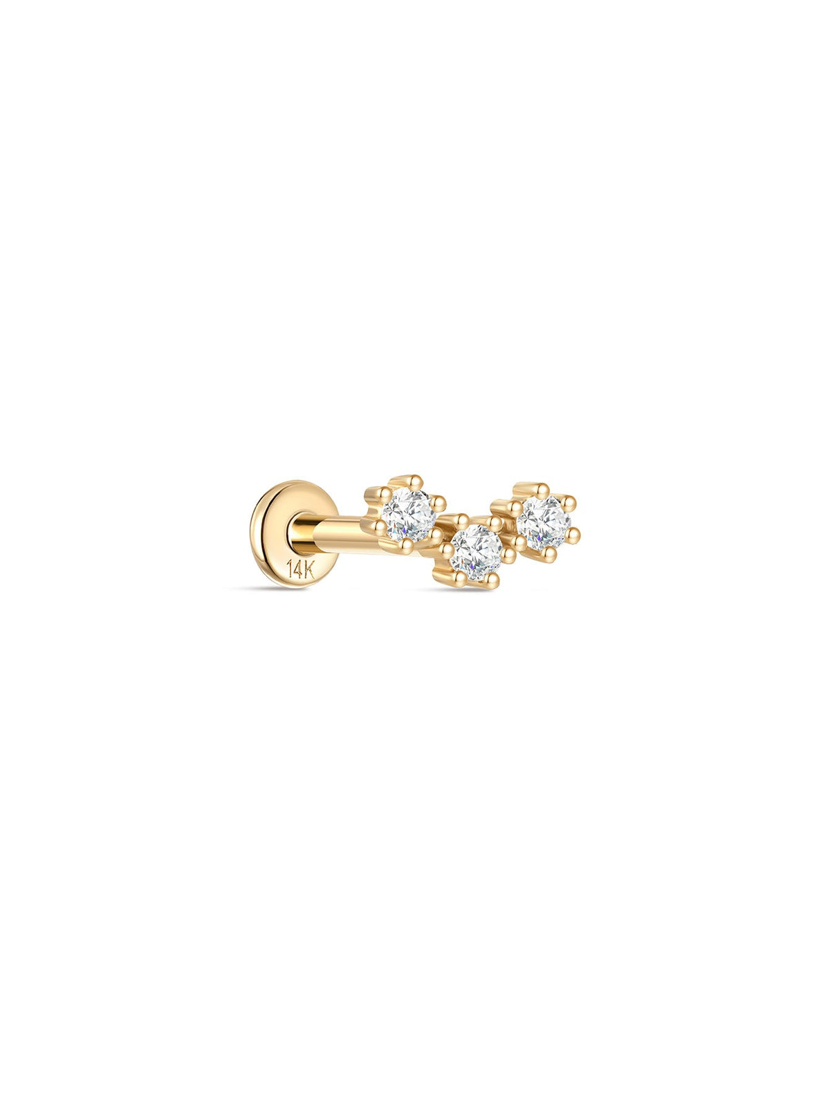 KOSINER 14K Solid Gold Delicate Triple-Point Cluster Flat Back Stud