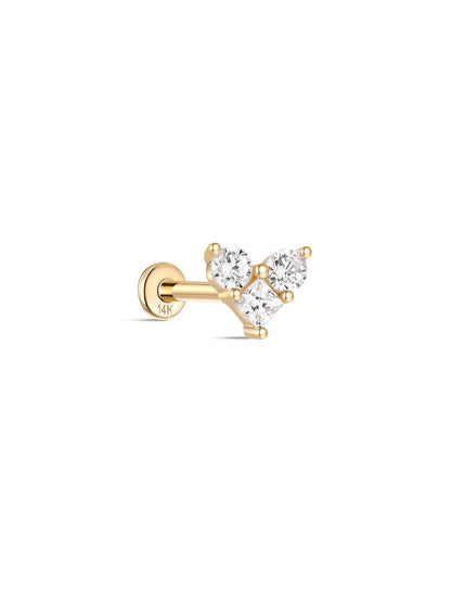 KOSINER 14K Solid Gold Delicate Heart Flat Back Stud