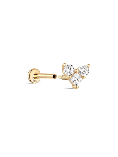 KOSINER 14K Solid Gold Delicate Heart Flat Back Stud