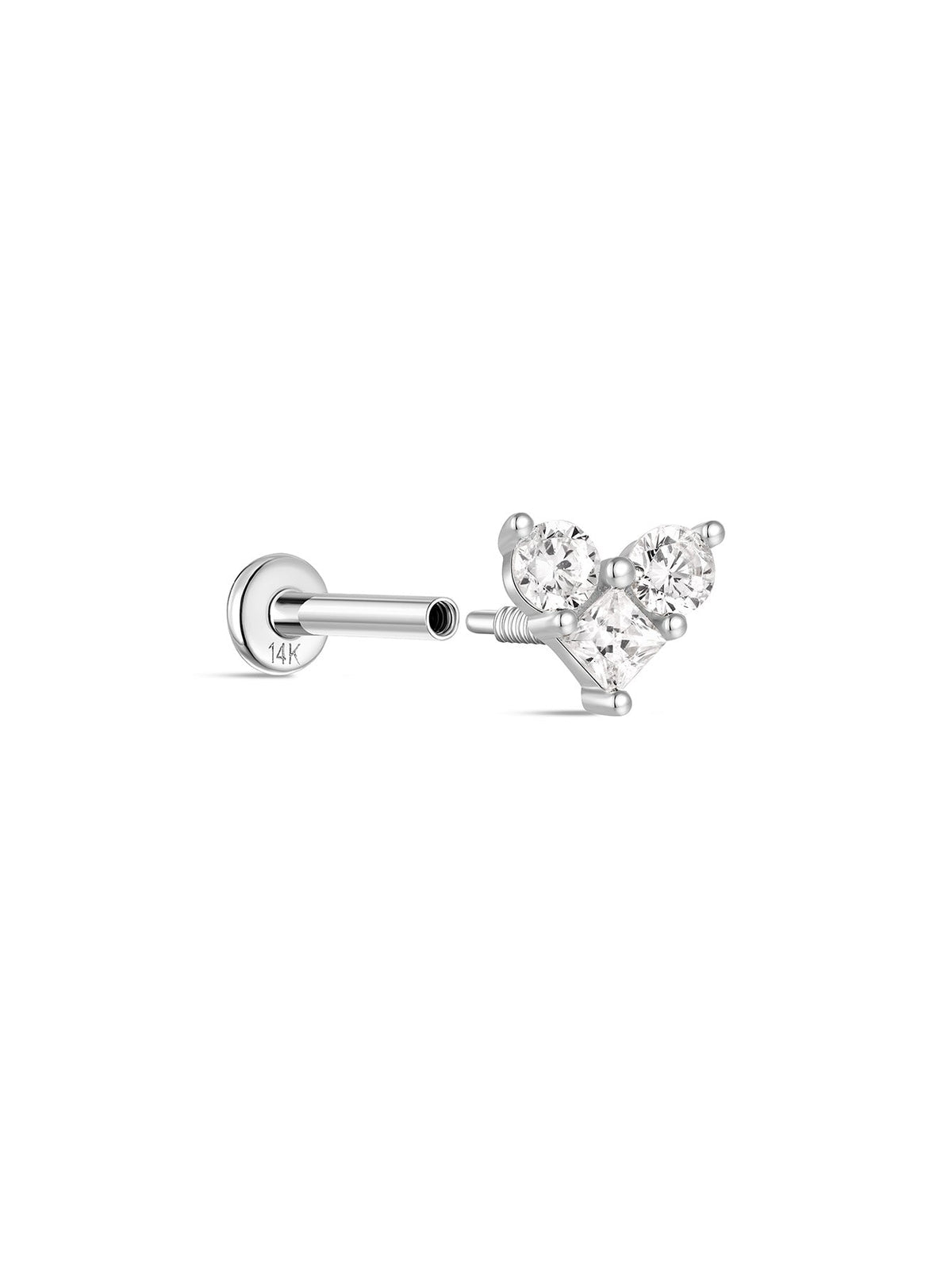 KOSINER 14K Solid Gold Delicate Heart Flat Back Stud