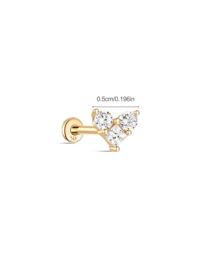 KOSINER 14K Solid Gold Delicate Heart Flat Back Stud