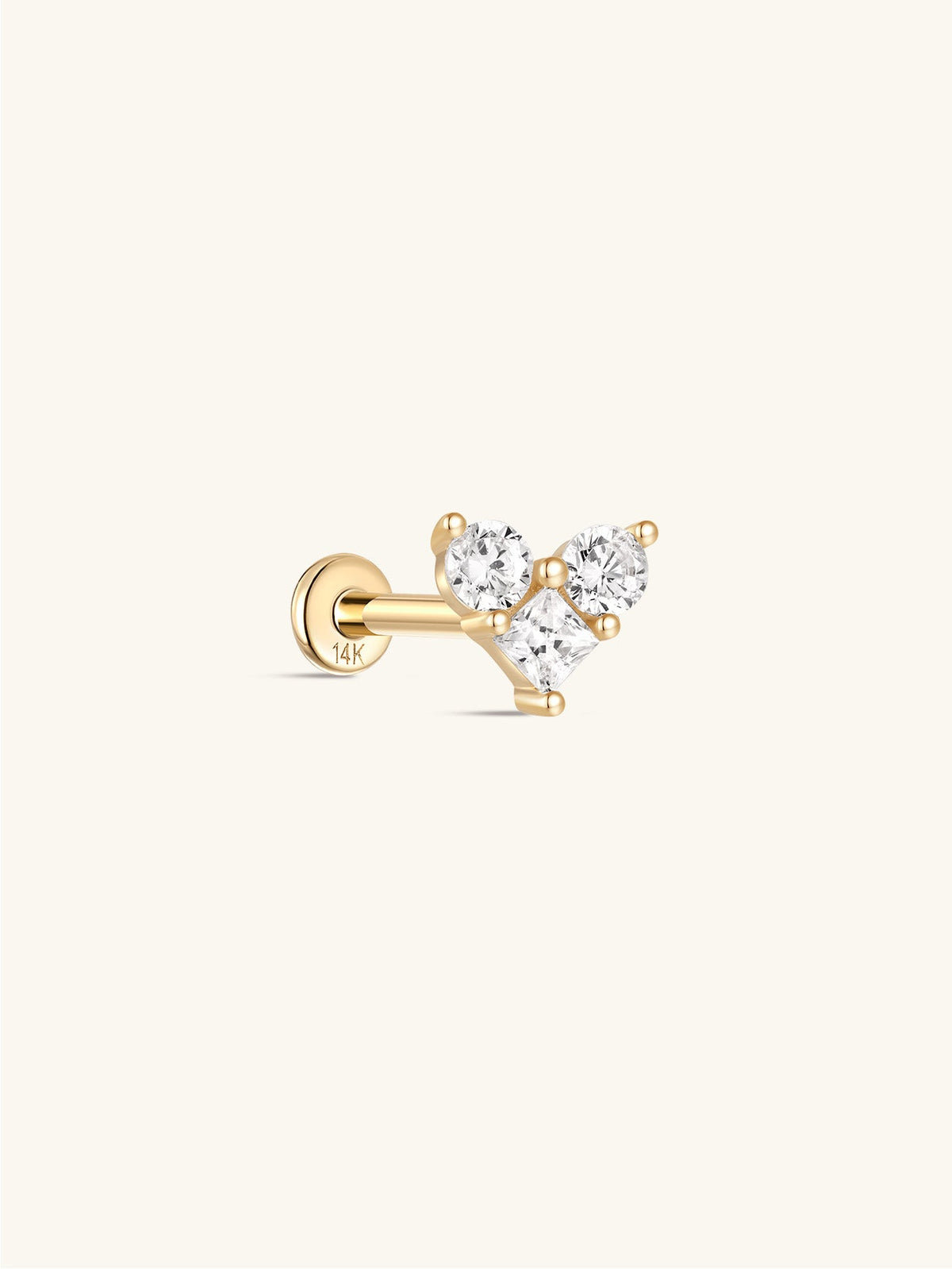 KOSINER 14K Solid Gold Delicate Heart Flat Back Stud
