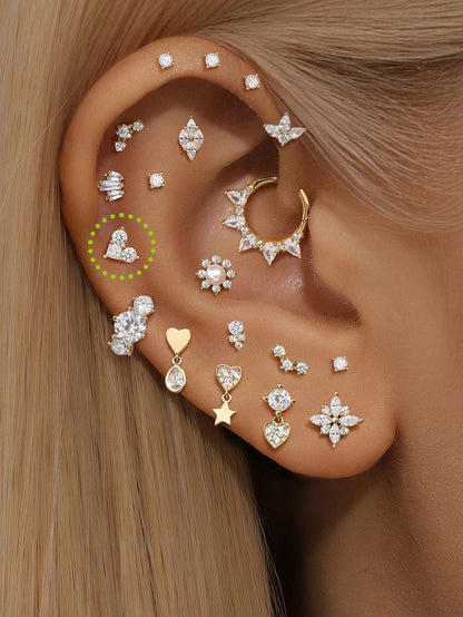 KOSINER 14K Solid Gold Delicate Heart Flat Back Stud