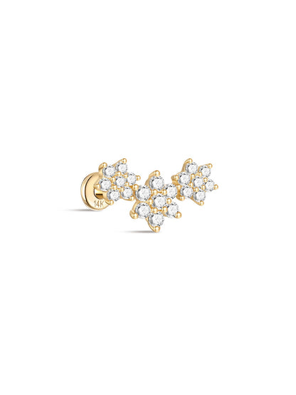 KOSINER 14K Solid Gold Delicate Flourishing Flower Trio Flat Back Stud