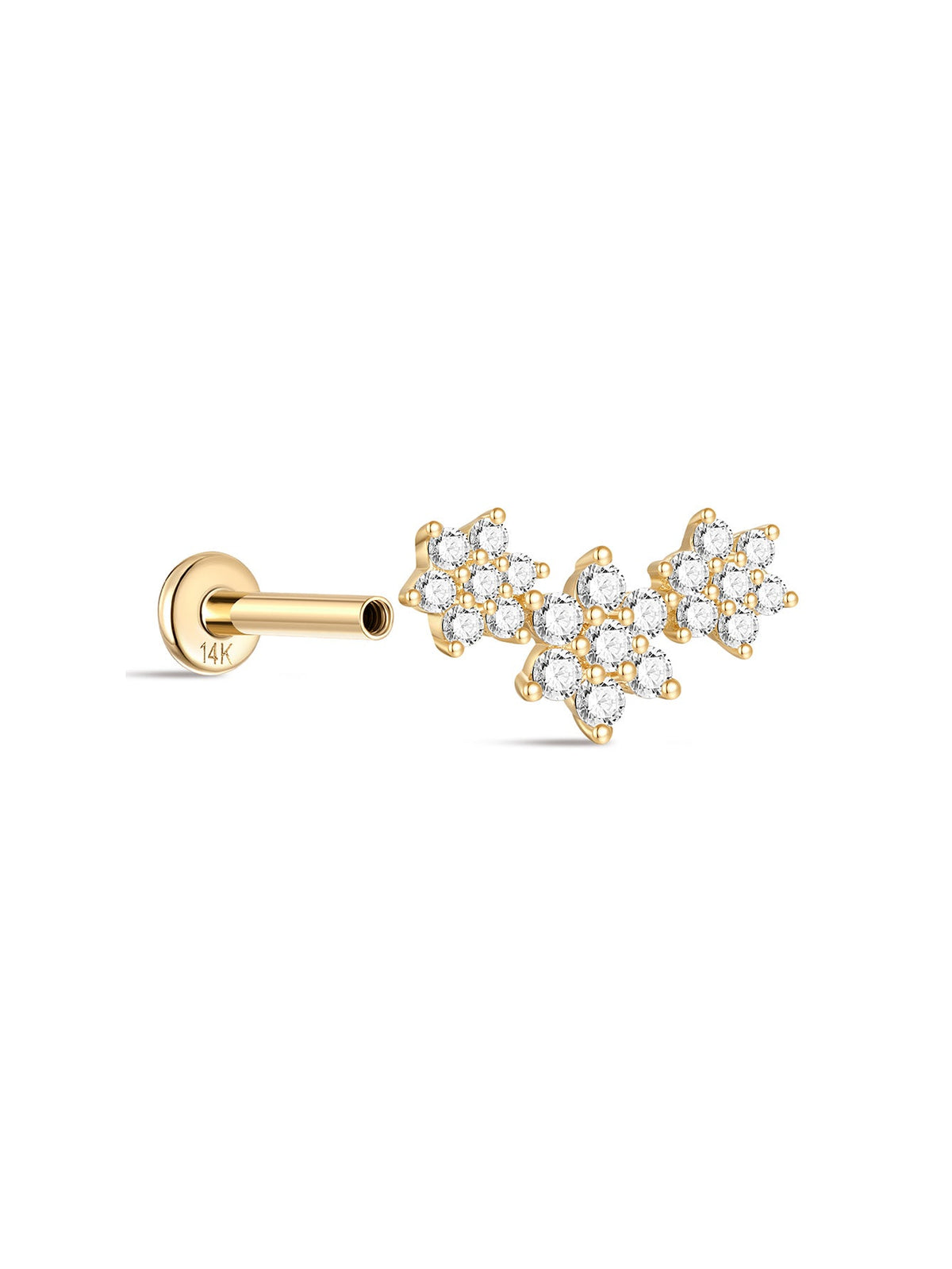 KOSINER 14K Solid Gold Delicate Flourishing Flower Trio Flat Back Stud